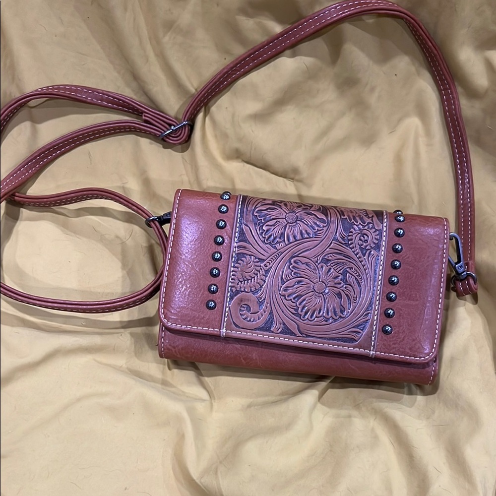 Floral Embossed Pink Crossbody Bag